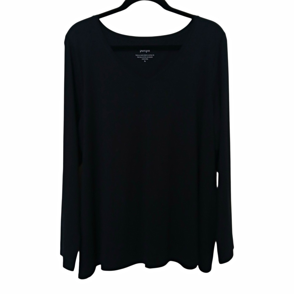 J Jill Pure Jill V Neck T Shirt Womens XL Black Pima Cotton Tee Long Sleeve Top